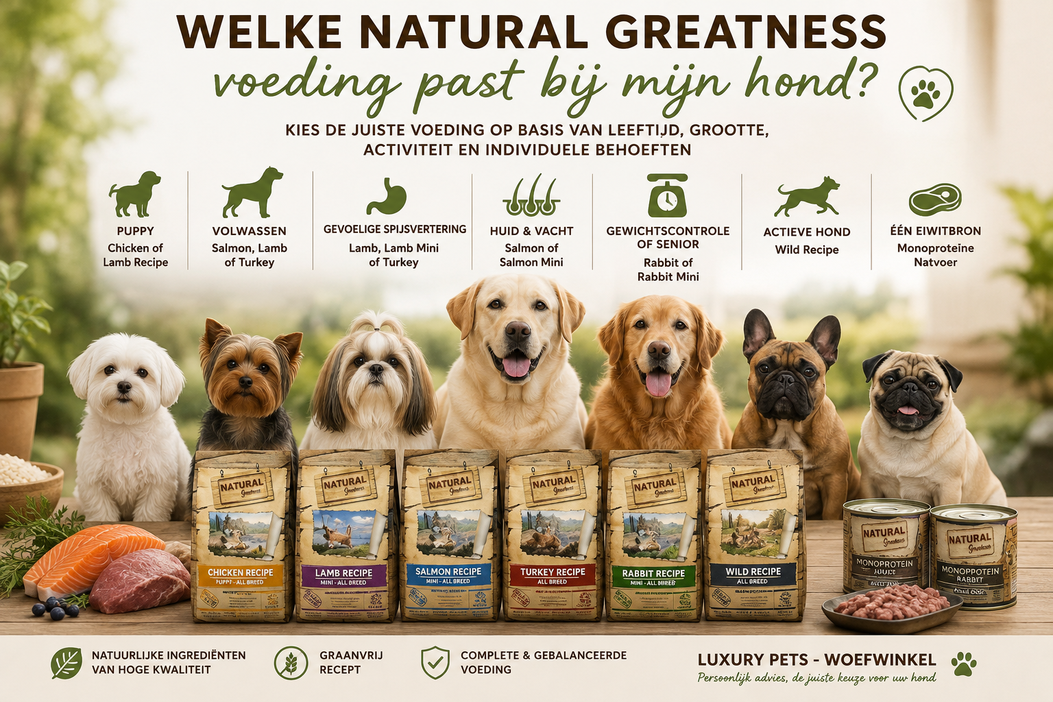 Welke Natural Greatness voeding past bij mijn hond – keuzehulp van Woefwinkel